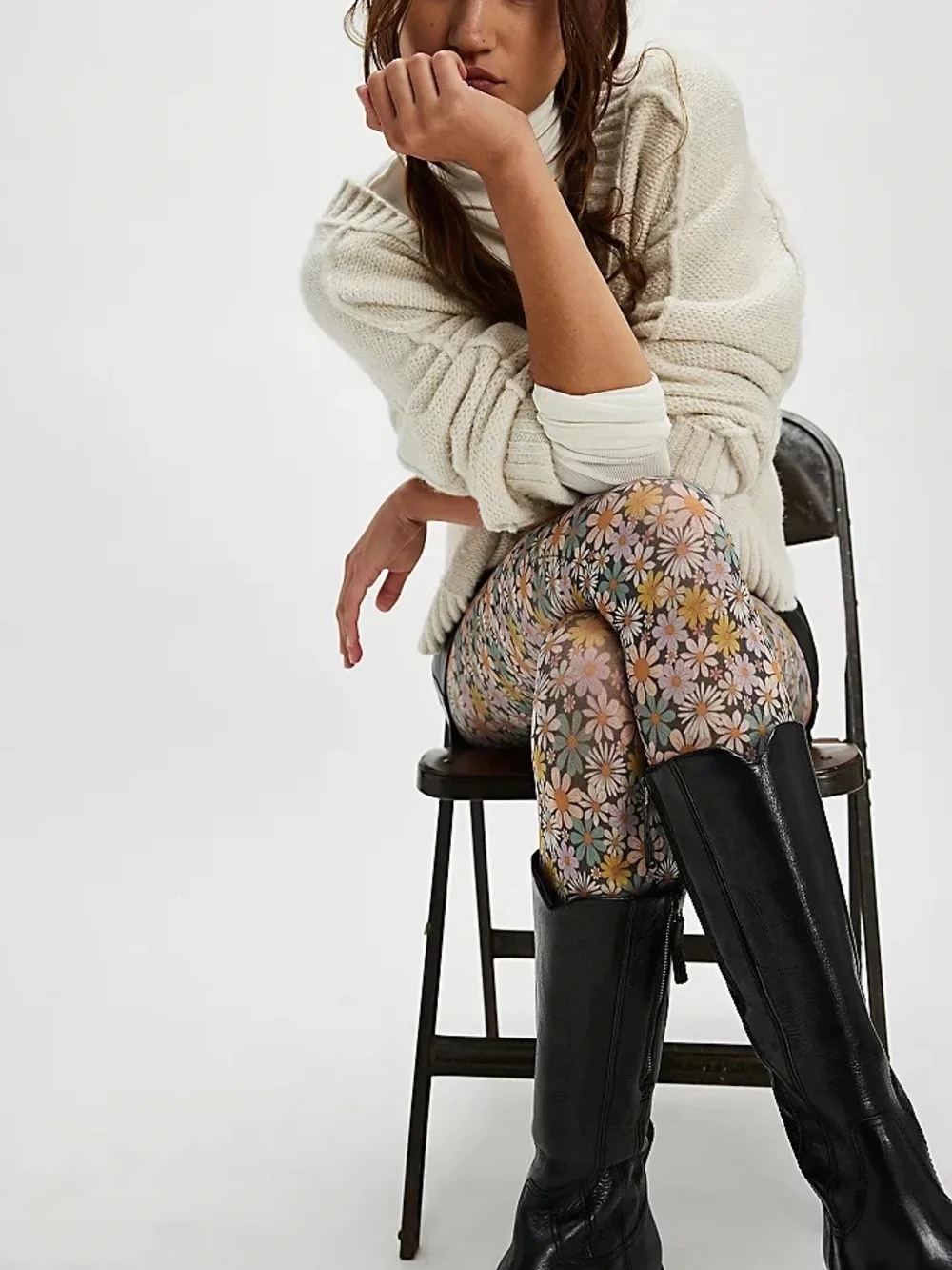 Free People Retro Inspired Multicolored Mini Flowers Tights, NWT One Size